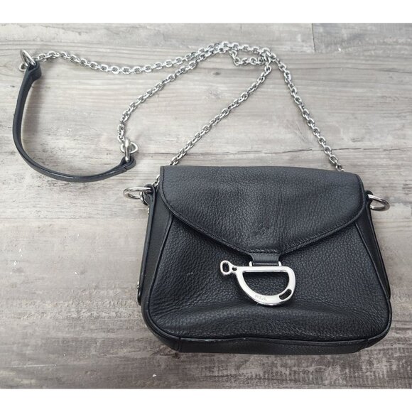 Lauren Ralph Lauren Black Mini Leather Crossbody Chain Shoulder Bag Purse - Picture 1 of 7